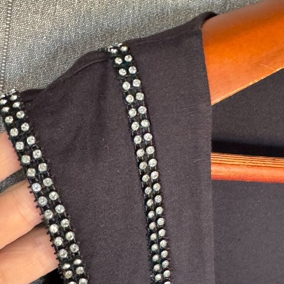 Vintage Y2K Miss Sixty Black Square Neckline Rhinestone Edged Long Fitted Top - Picture 6 of 15